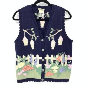 VTG Northern Reflections Garden Print Vest Button Front Womens Sz M Multicolor